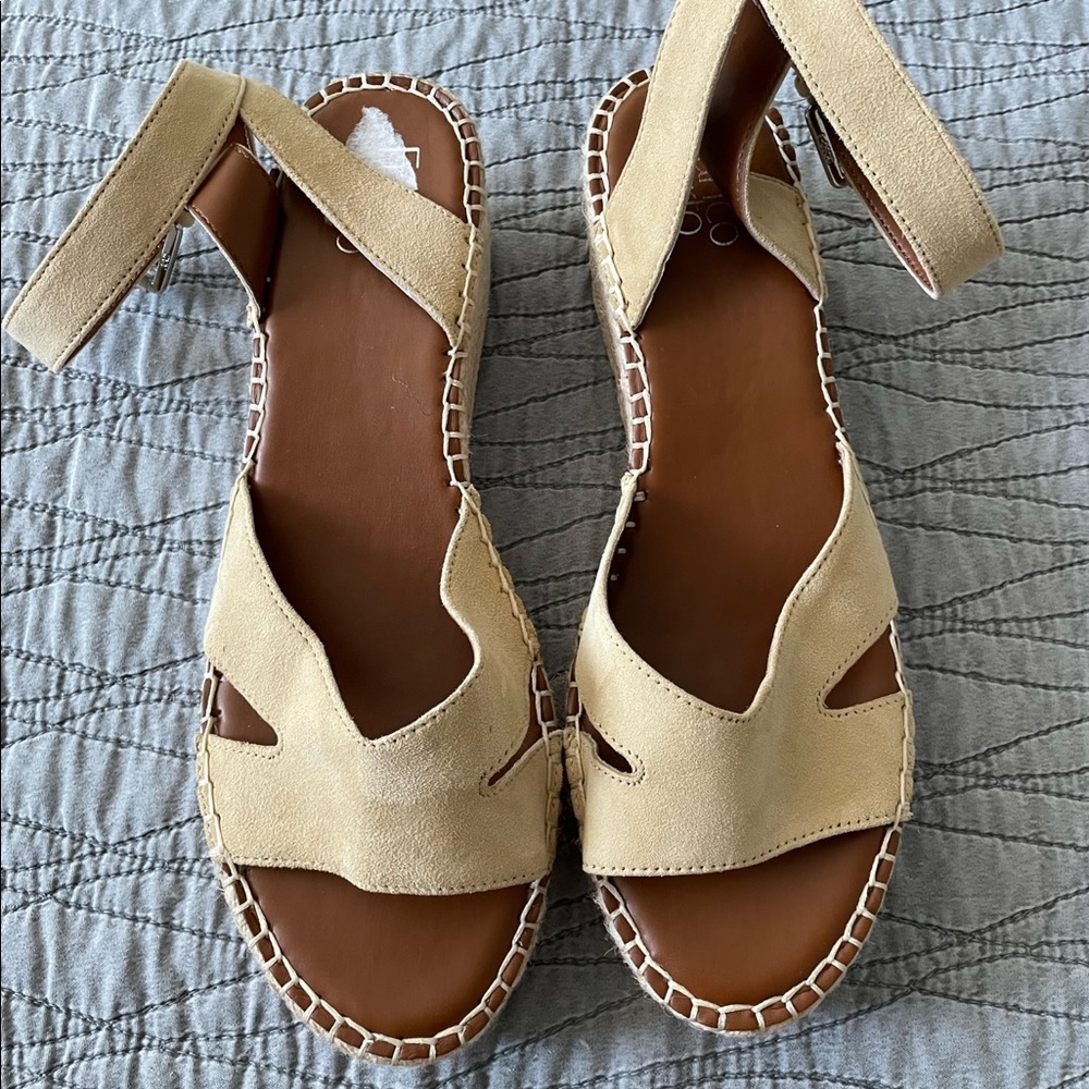 Franco Sarto Beige Suede Espadrille Platform Sandals